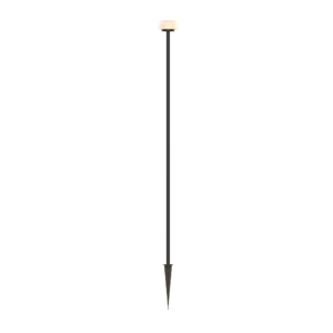 OGB80003W-01 | DuraGreen Tall garden stake light with a beige rounded lamp head and dark metal pole against a black background, upright in the center.