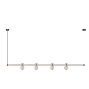 Track lighting fixture with four spotlights mounted on a metal rail along the bottom edge of the image against a black background.