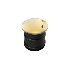 UL32-02 | DuraGreen Top view of a pale gold dome with a small notch, sitting on a black cylindrical base against a black background.