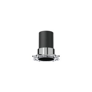 Close-up of a matte black cylindrical metal shaft with a silver ring at the bottom, set against a black background.