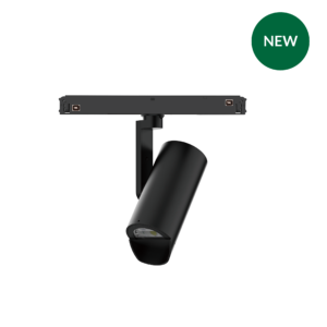 Close-up of a black adjustable desk lamp with a long horizontal bar and a small spotlight at the end, plus a green NEW badge in the corner.